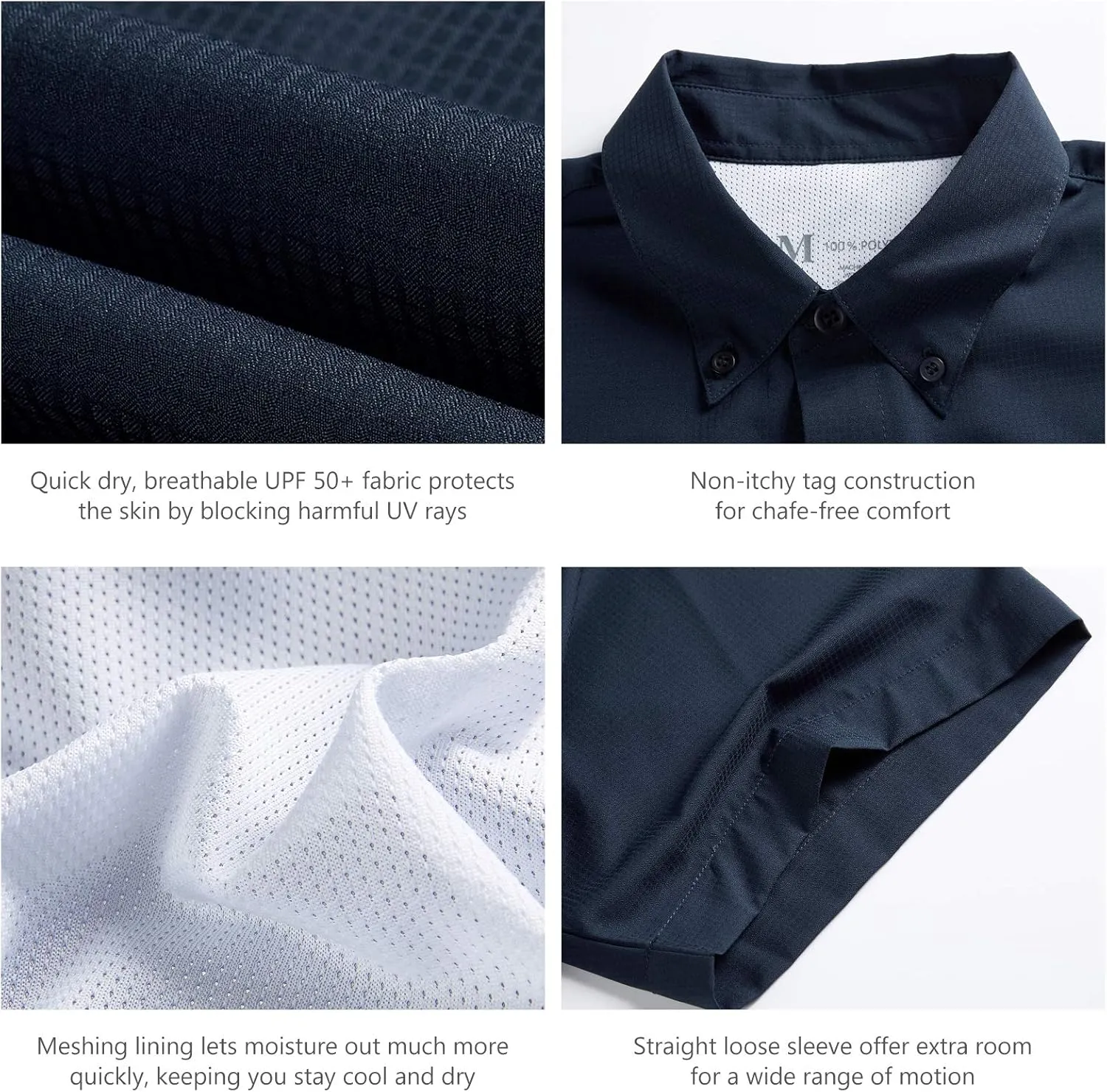 BASSDASH UPF 50 Men’s Fishing Dress Shirt Button Down Woven Short Sleeve Outdoor