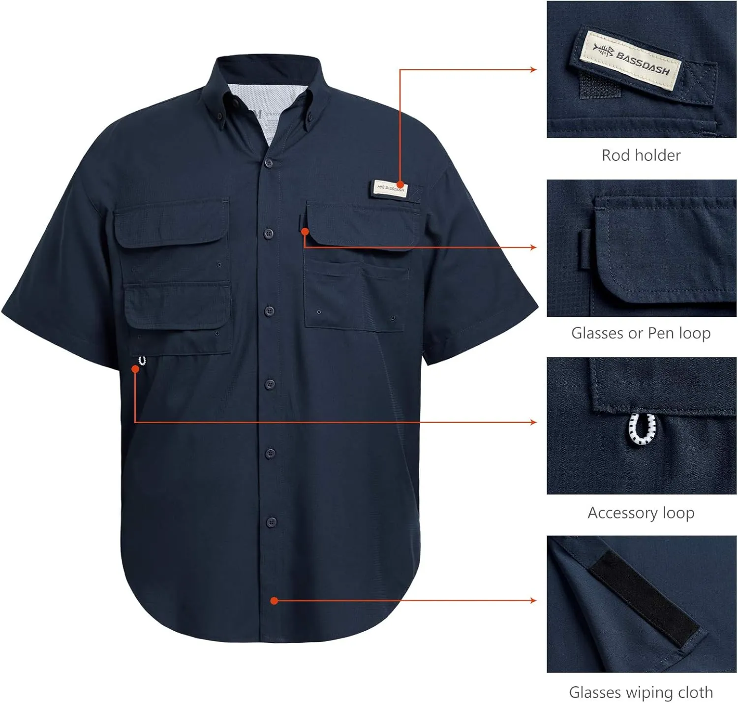 BASSDASH UPF 50 Men’s Fishing Dress Shirt Button Down Woven Short Sleeve Outdoor