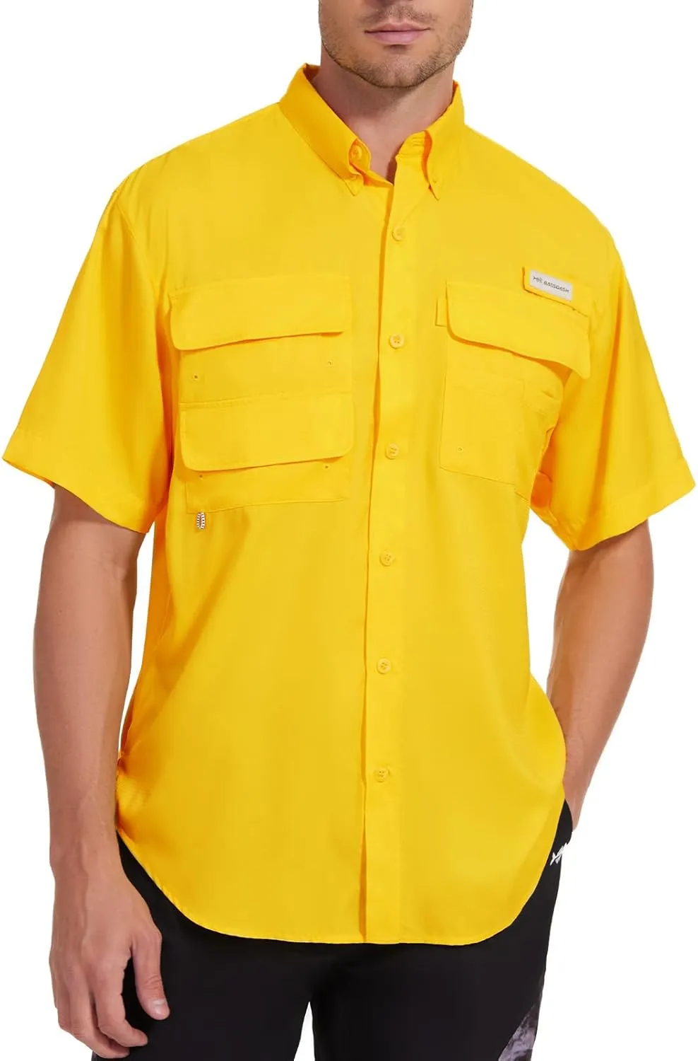 BASSDASH UPF 50 Men’s Fishing Dress Shirt Button Down Woven Short Sleeve Outdoor