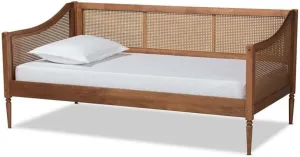 Baxton Studio Ogden Mid-Century Modern Walnut Brown Finished Wood and Synthetic Rattan Twin Size Daybed