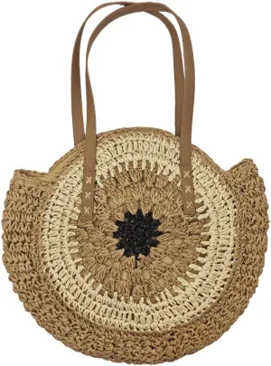 Beach Bags for Women Vacation Large Handcrafted Woven Straw Tote with Zipper Summer Shoulder Boho Crochet
