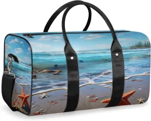 Beach Starfish Travel Duffle Bag for Women Men Gym Duffel Foldable Bag Waterproof Weekender Blue Ocean Duffle Tote