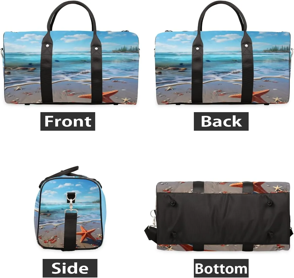 Beach Starfish Travel Duffle Bag for Women Men Gym Duffel Foldable Bag Waterproof Weekender Blue Ocean Duffle Tote