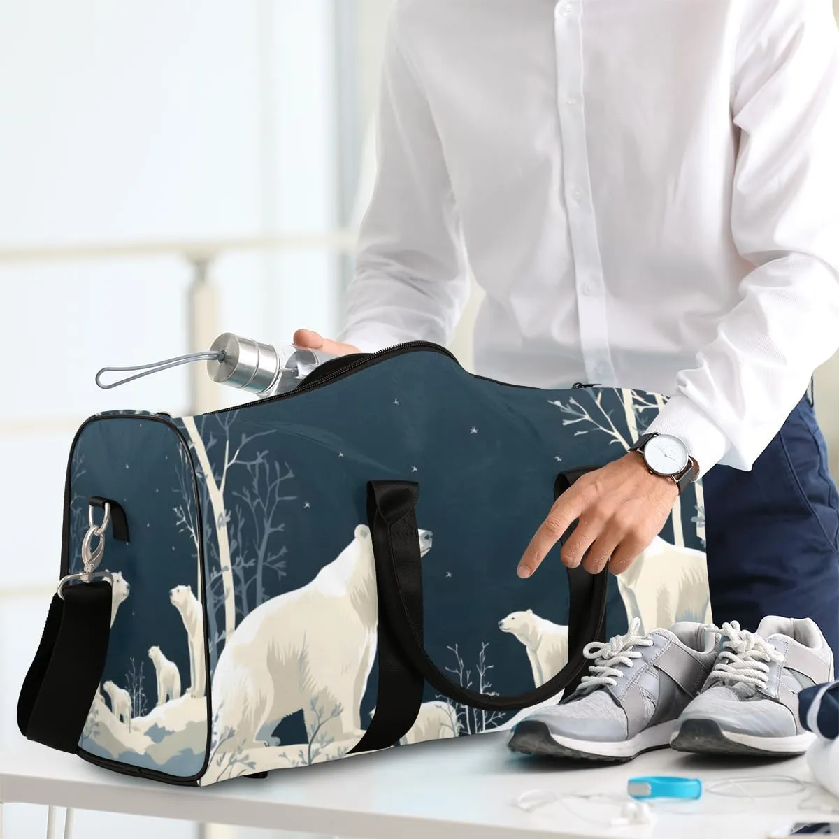 Bear Forest Rustic Travel Duffle Bag for Women Men Gym Duffel Foldable Bag Waterproof Weekender Farmhouse Animal Duffle Tote