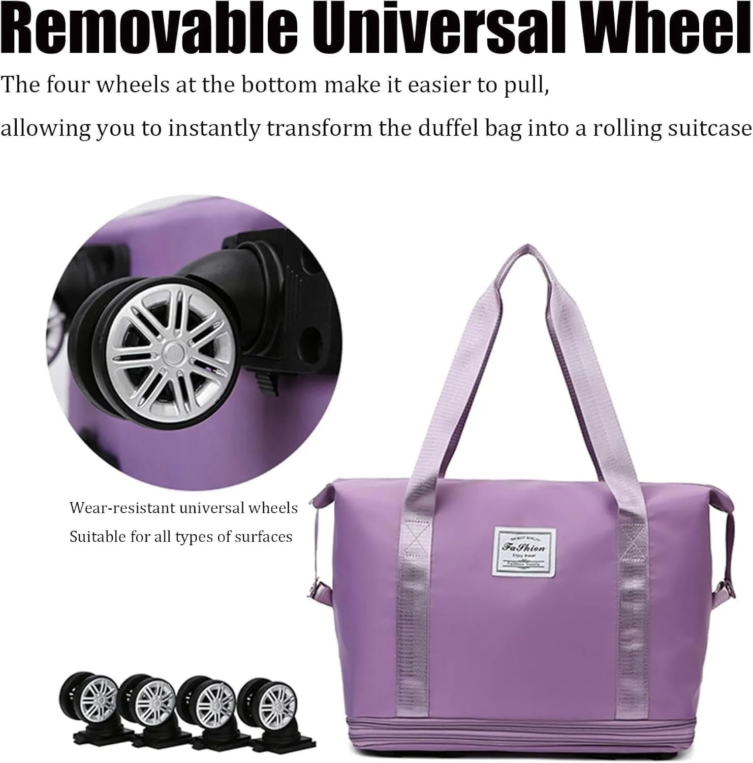 Beente Travel Bag With Wheels, 2025 New Large Capacity Travel Bag, Expandable Foldable Suitcase without Handle, Lightweight Durable Rolling Duffle Bag with Wheels (Pink)