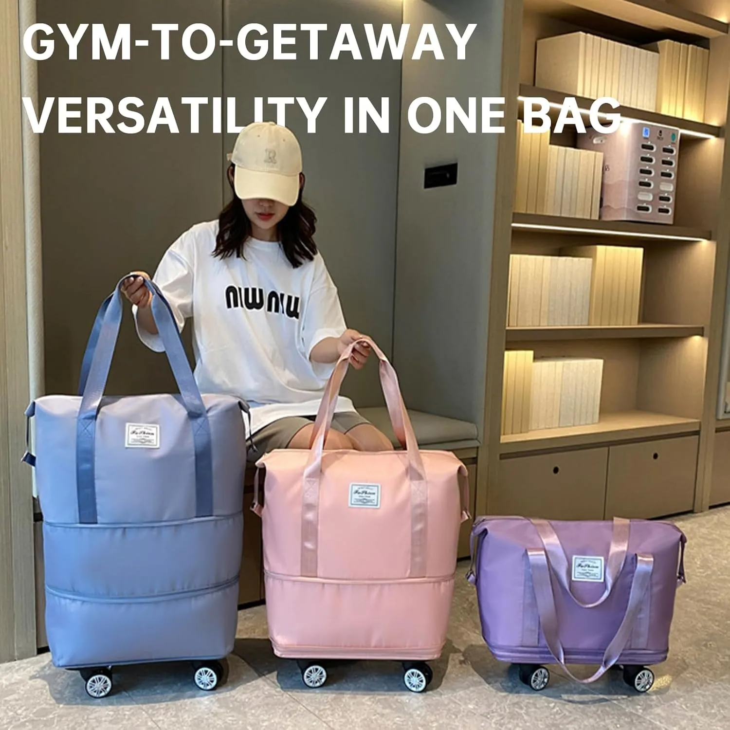 Beente Travel Bag With Wheels, 2025 New Large Capacity Travel Bag - Universal Wheel Removable, Expandable and Foldable, Suitable for Business or Vacation (Pink,One size)