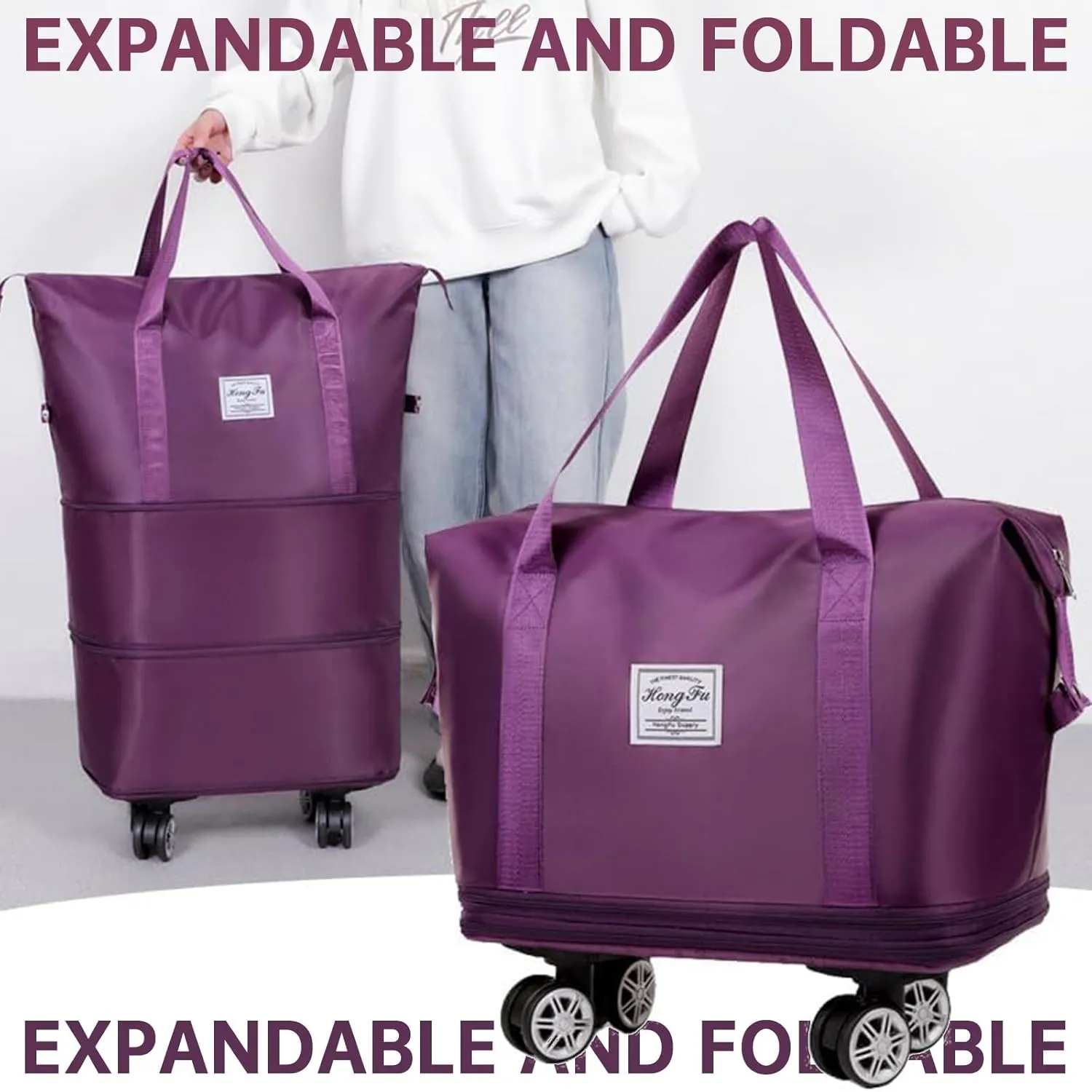 Beente Travel Bag With Wheels, 2025 New Large Capacity Travel Bag - Universal Wheel Removable, Expandable and Foldable, Suitable for Business or Vacation (Pink,One size)