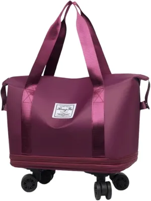 Beente Travel Bag With Wheels, 2025 New Large Capacity Travel Bag, Universal Wheel Removable, Expandable foldable duffel bag suitcase for Gym Camping Weekend Trips Business Travel (fuchsia)