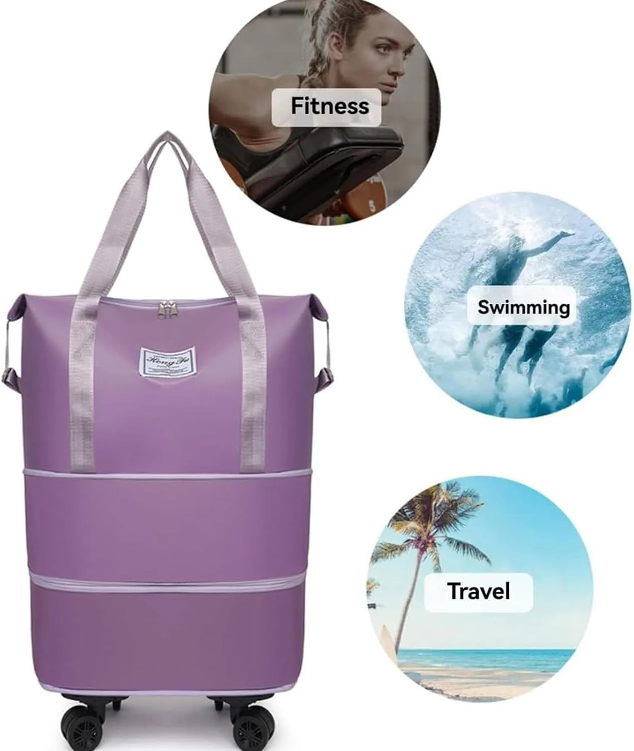 Beente Travel Bag With Wheels, 2025 New Large Capacity Travel Bag, Universal Wheel Removable, Expandable foldable duffel bag suitcase for Gym Camping Weekend Trips Business Travel (fuchsia)