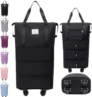 Beente Travel Bag with Wheels, Large Capacity Travel Bag, Waterproof ＆ Thickened Three-Layer Silent Disassembly Wheel (Black)