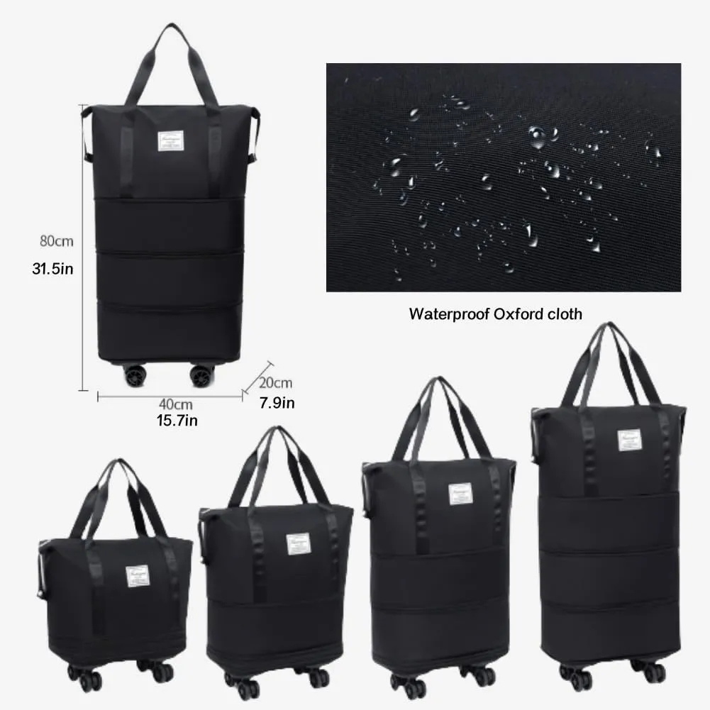 Beente Travel Bag with Wheels, Large Capacity Travel Bag, Waterproof ＆ Thickened Three-Layer Silent Disassembly Wheel (Black)