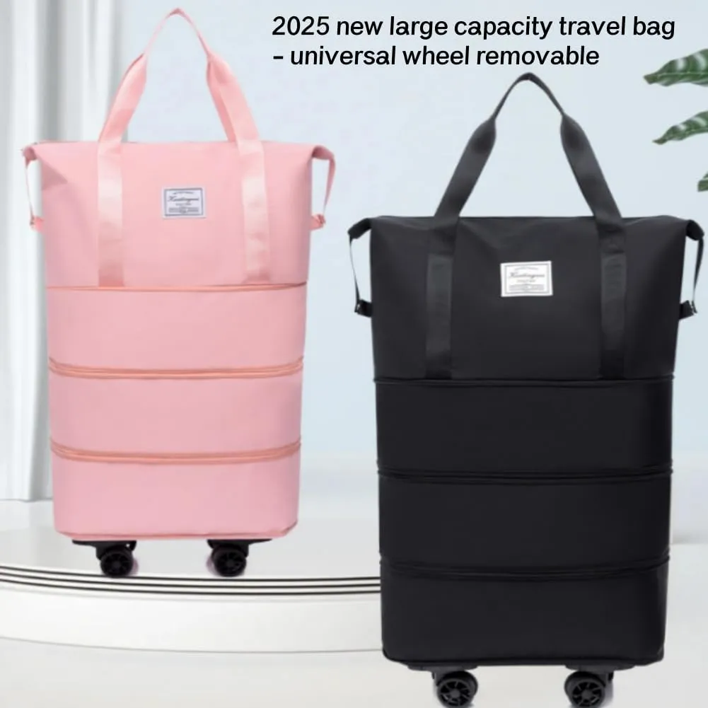 Beente Travel Bag with Wheels, Large Capacity Travel Bag, Waterproof ＆ Thickened Three-Layer Silent Disassembly Wheel (Black)