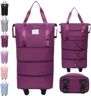Beente Travel Bag with Wheels, Large Capacity Travel Bag, Waterproof ＆ Thickened Three-Layer Silent Disassembly Wheel (Dark Purple)