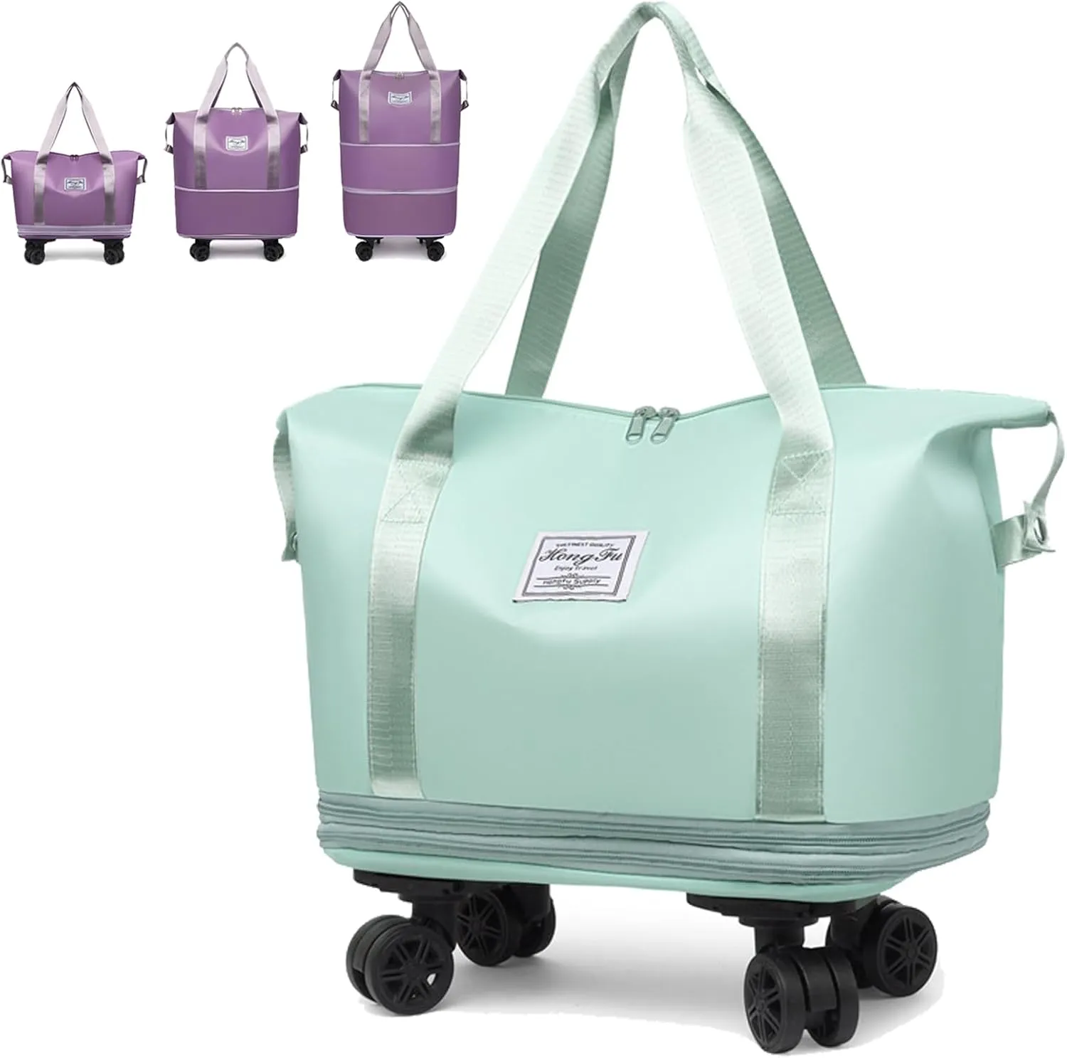 Beente Travel Bag With Wheels, Large Capacity Travel Bags Universal Wheel Removable, Large Expandable Foldable, Rolling with Wheels (Green)