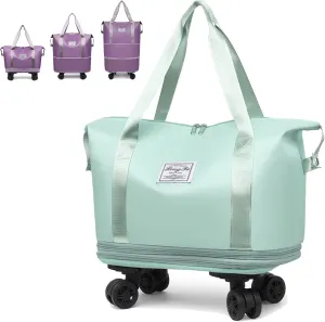 Beente Travel Bag With Wheels, Large Capacity Travel Bags Universal Wheel Removable, Large Expandable Foldable, Rolling with Wheels (Green)
