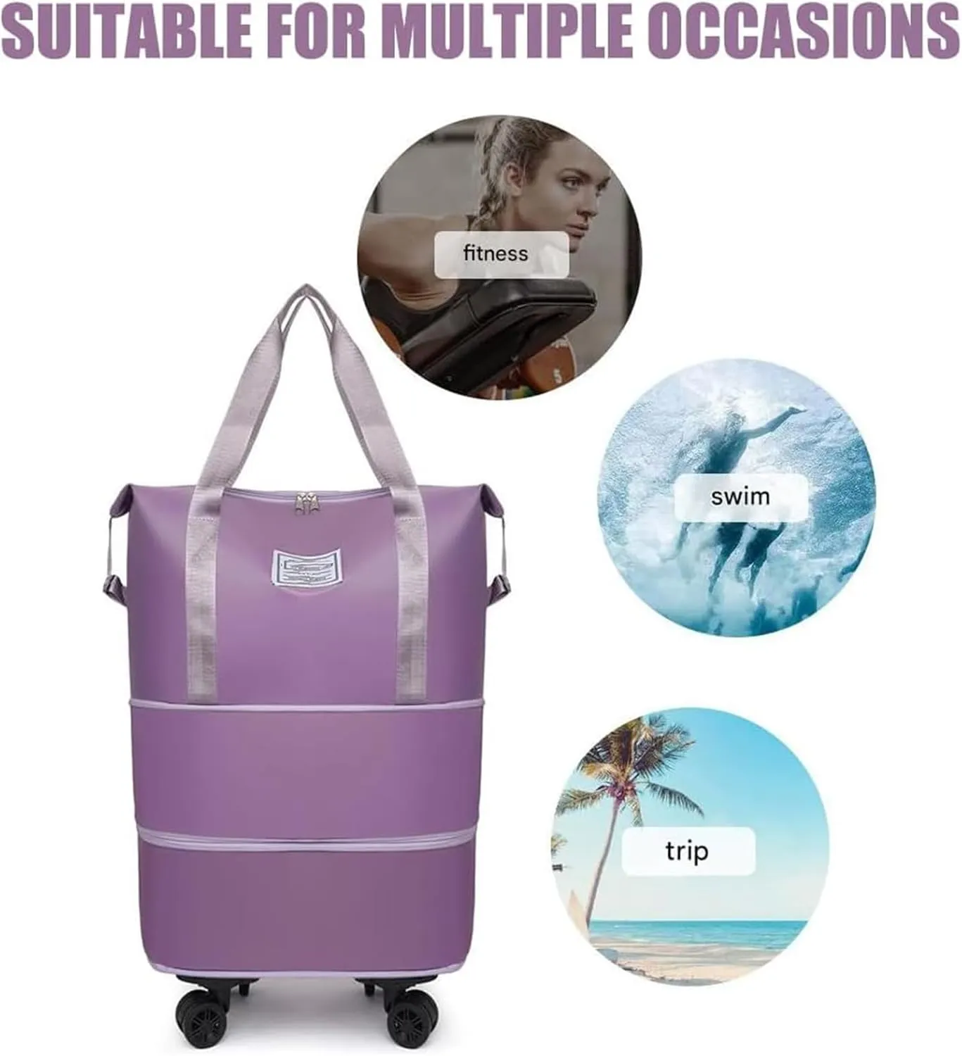 Beente/Pepepo/Kulken Expandable Travel Luggage Bag, Rolling Duffle Bag with Wheels and Handle (Pink)