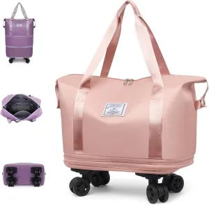 Beente/Pepepo/Kulken Expandable Travel Luggage Bag, Rolling Duffle Bag with Wheels and Handle (Pink)