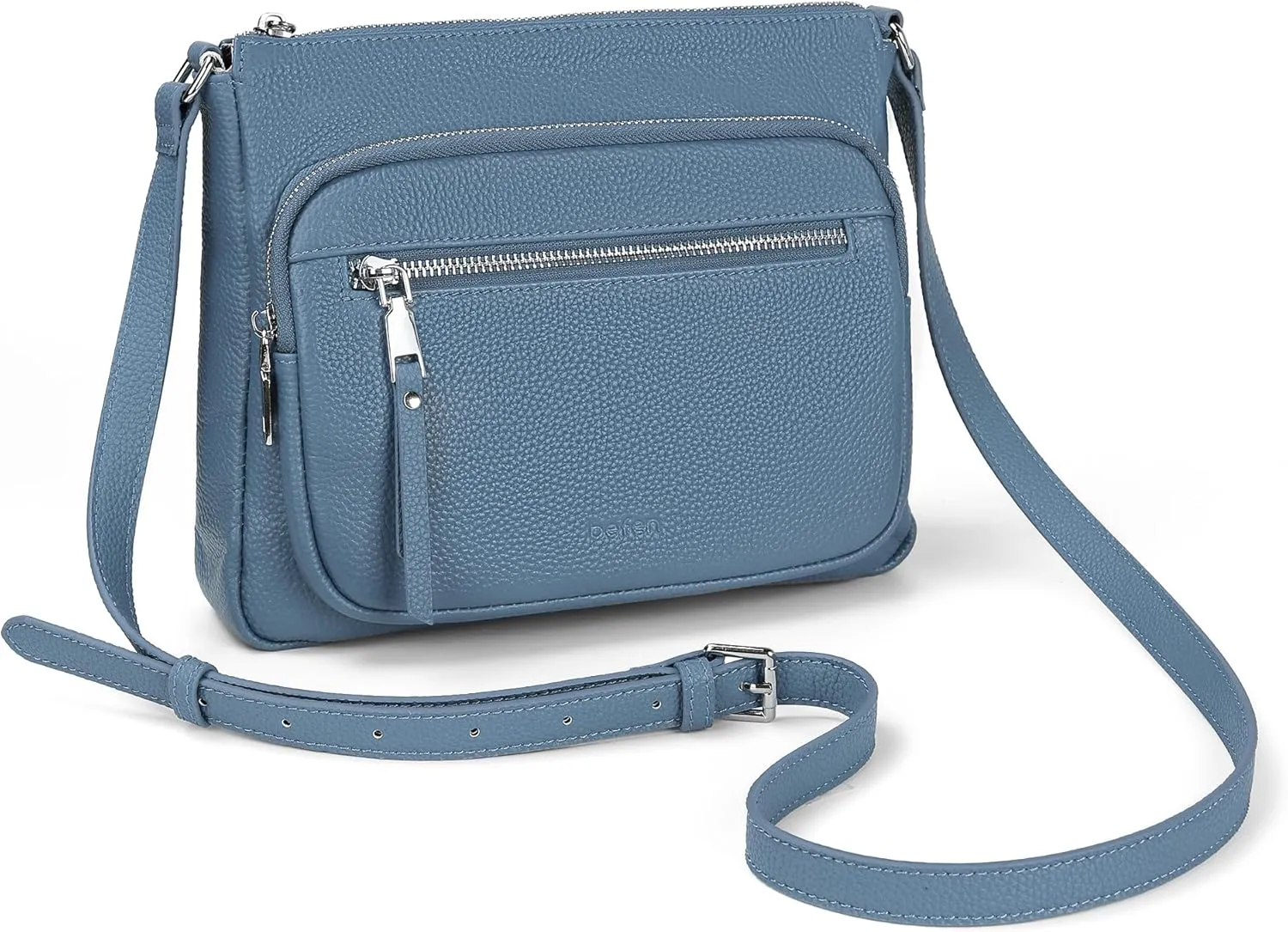 befen Genuine Leather Crossbody Bags for Women Medium Size RFID Blocking Leather Purse for Women with Multi Zip Pockets