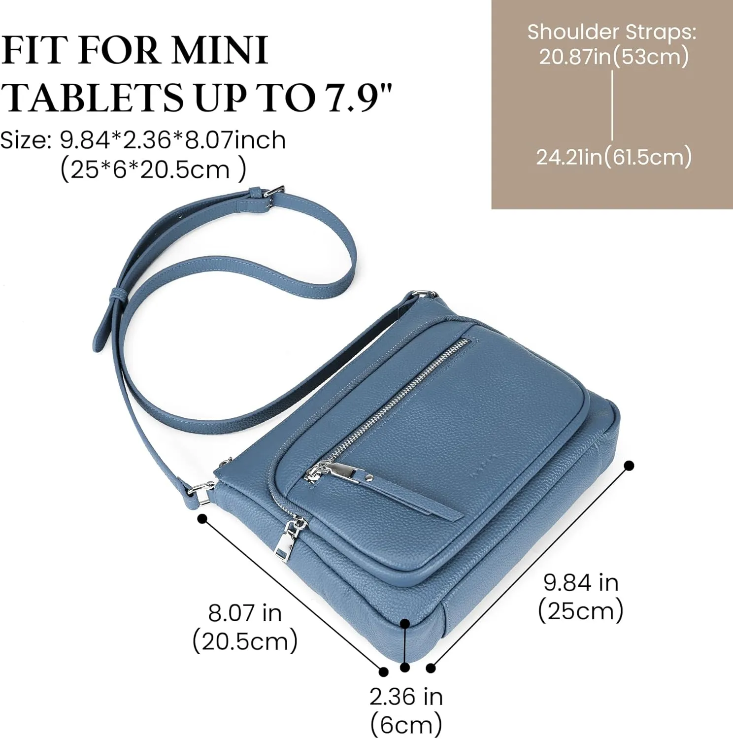 befen Genuine Leather Crossbody Bags for Women Medium Size RFID Blocking Leather Purse for Women with Multi Zip Pockets