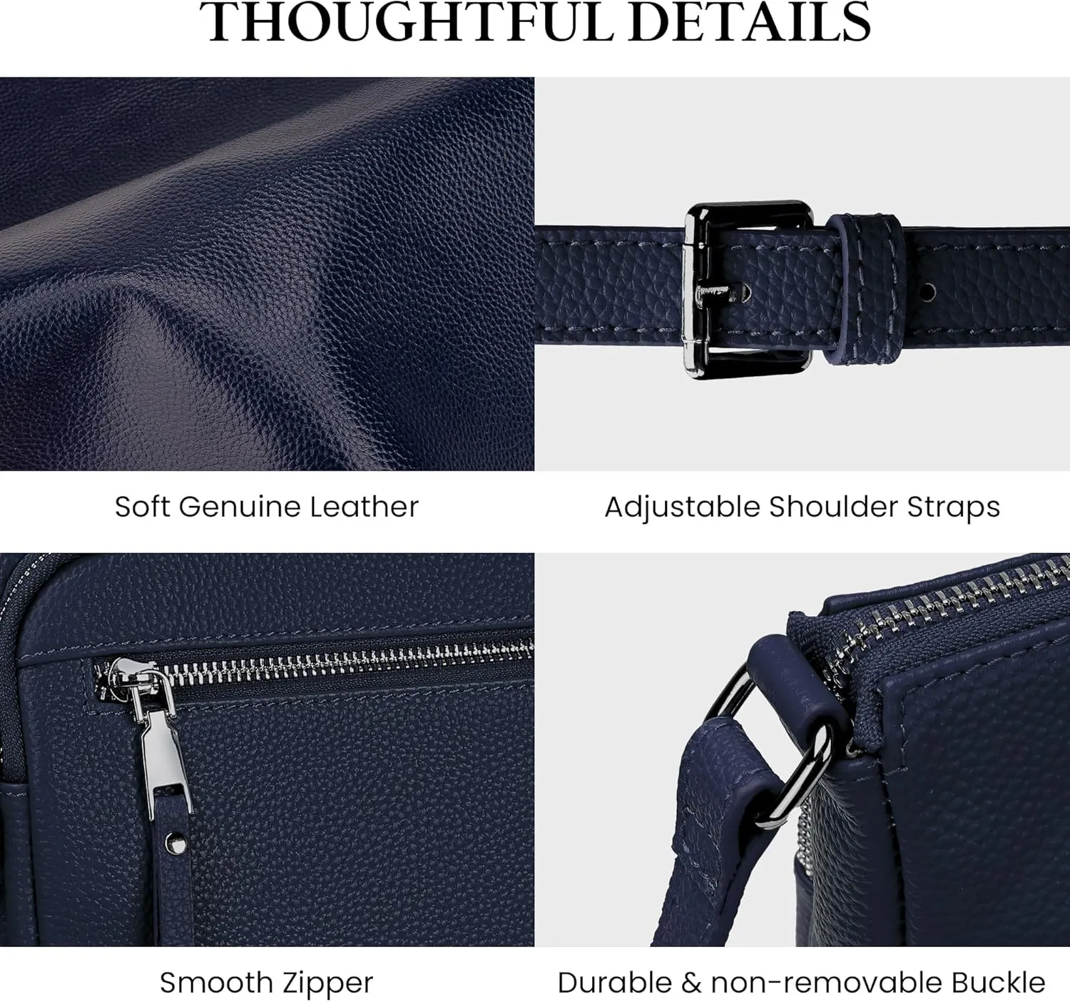 befen Genuine Leather Crossbody Bags for Women Medium Size RFID Blocking Leather Purse for Women with Multi Zip Pockets