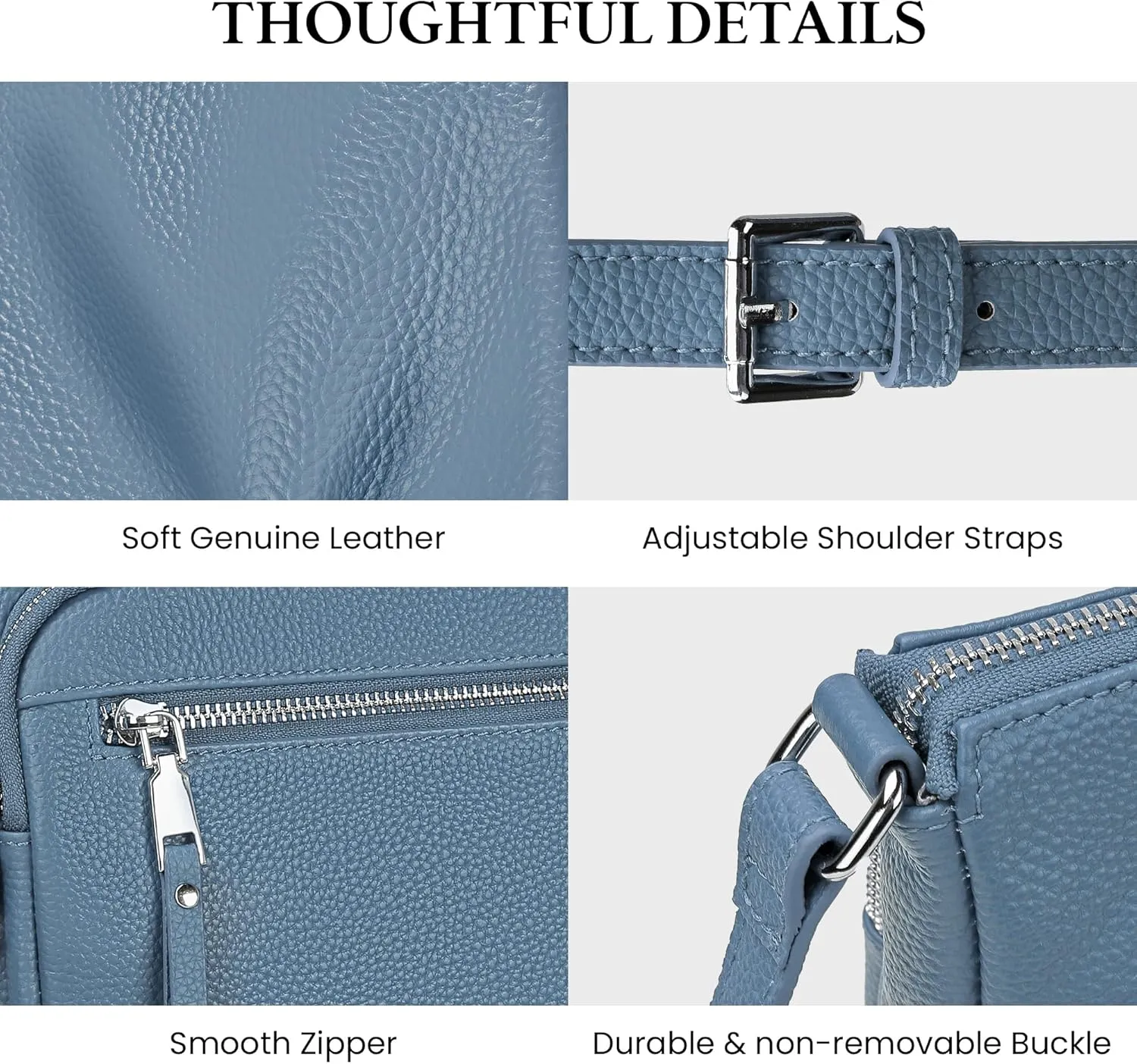 befen Genuine Leather Crossbody Bags for Women Medium Size RFID Blocking Leather Purse for Women with Multi Zip Pockets