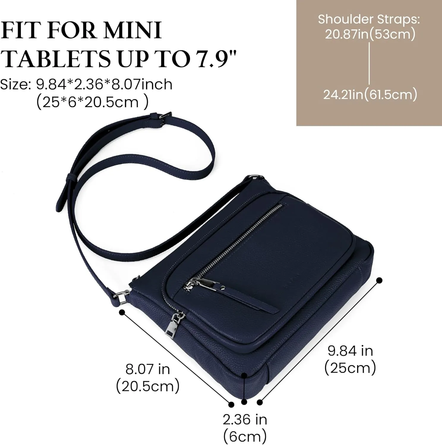 befen Genuine Leather Crossbody Bags for Women Medium Size RFID Blocking Leather Purse for Women with Multi Zip Pockets