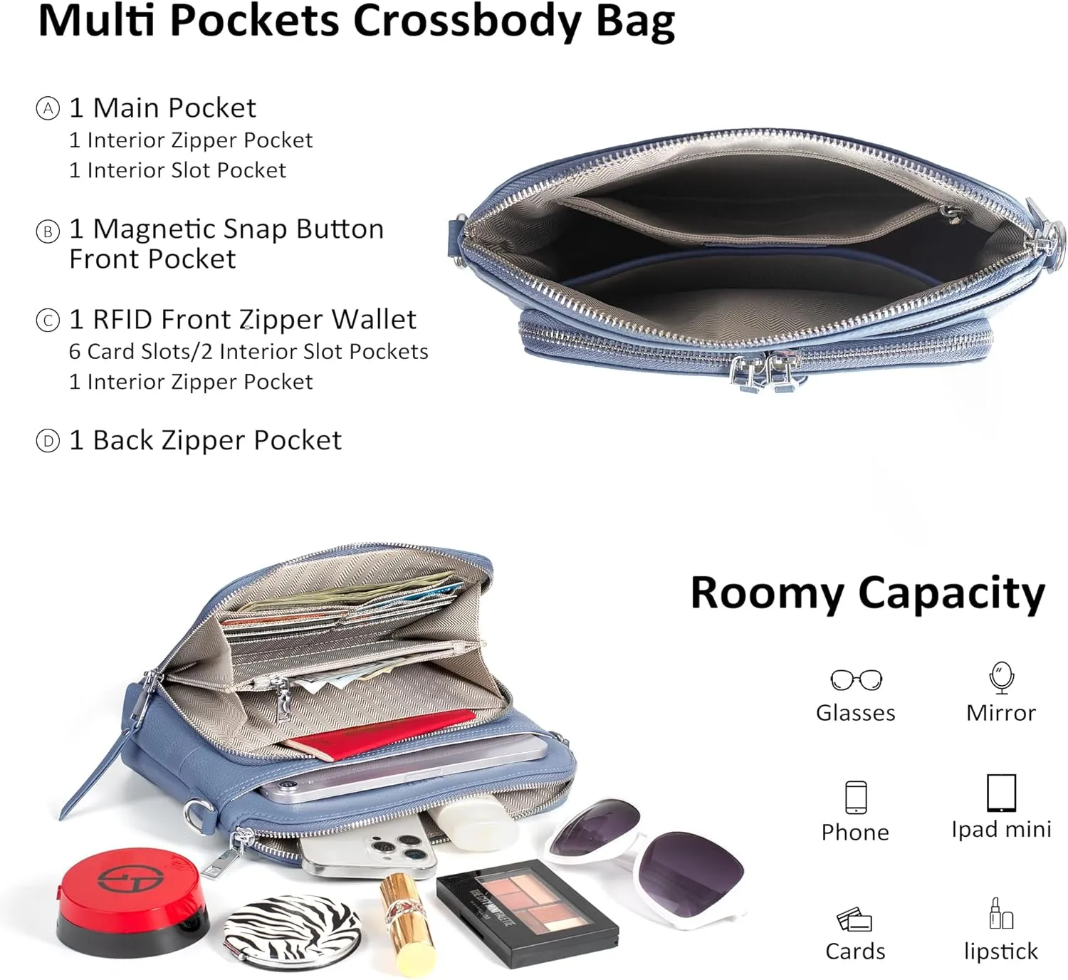 befen Genuine Leather Crossbody Purses for Women, Women's Small Crossbody Shoulder Bag with Built in RFID Wallet
