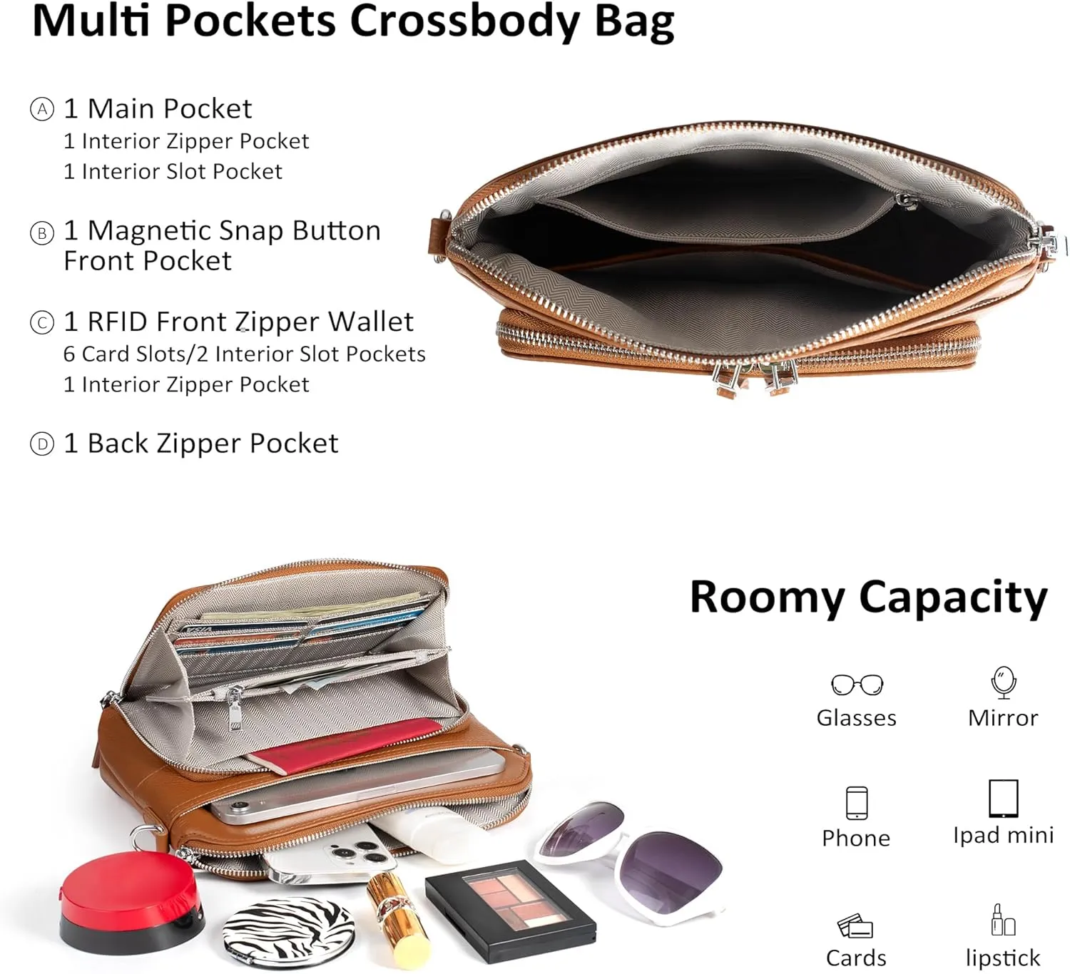 befen Genuine Leather Crossbody Purses for Women, Women's Small Crossbody Shoulder Bag with Built in RFID Wallet
