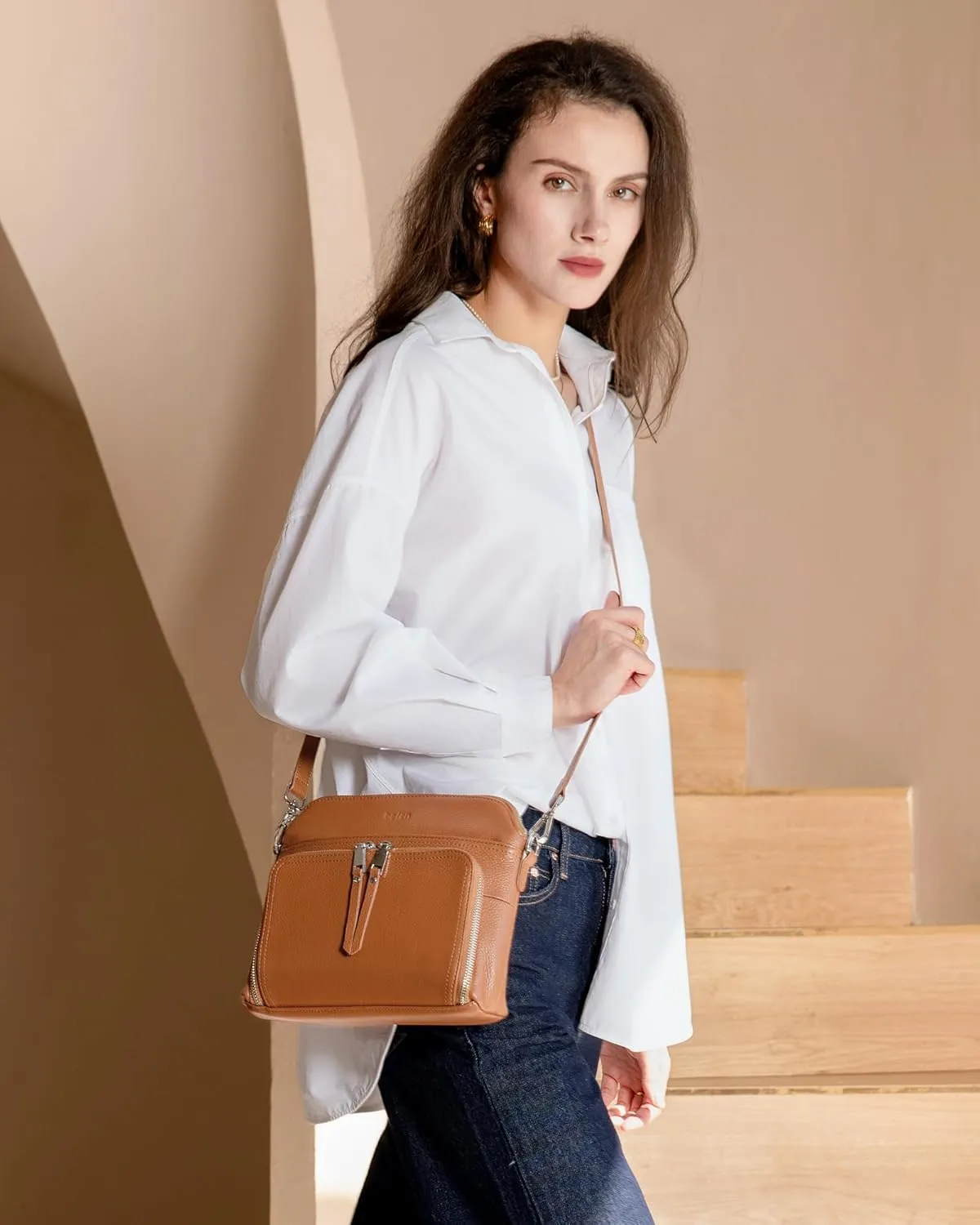 befen Genuine Leather Crossbody Purses for Women, Women's Small Crossbody Shoulder Bag with Built in RFID Wallet