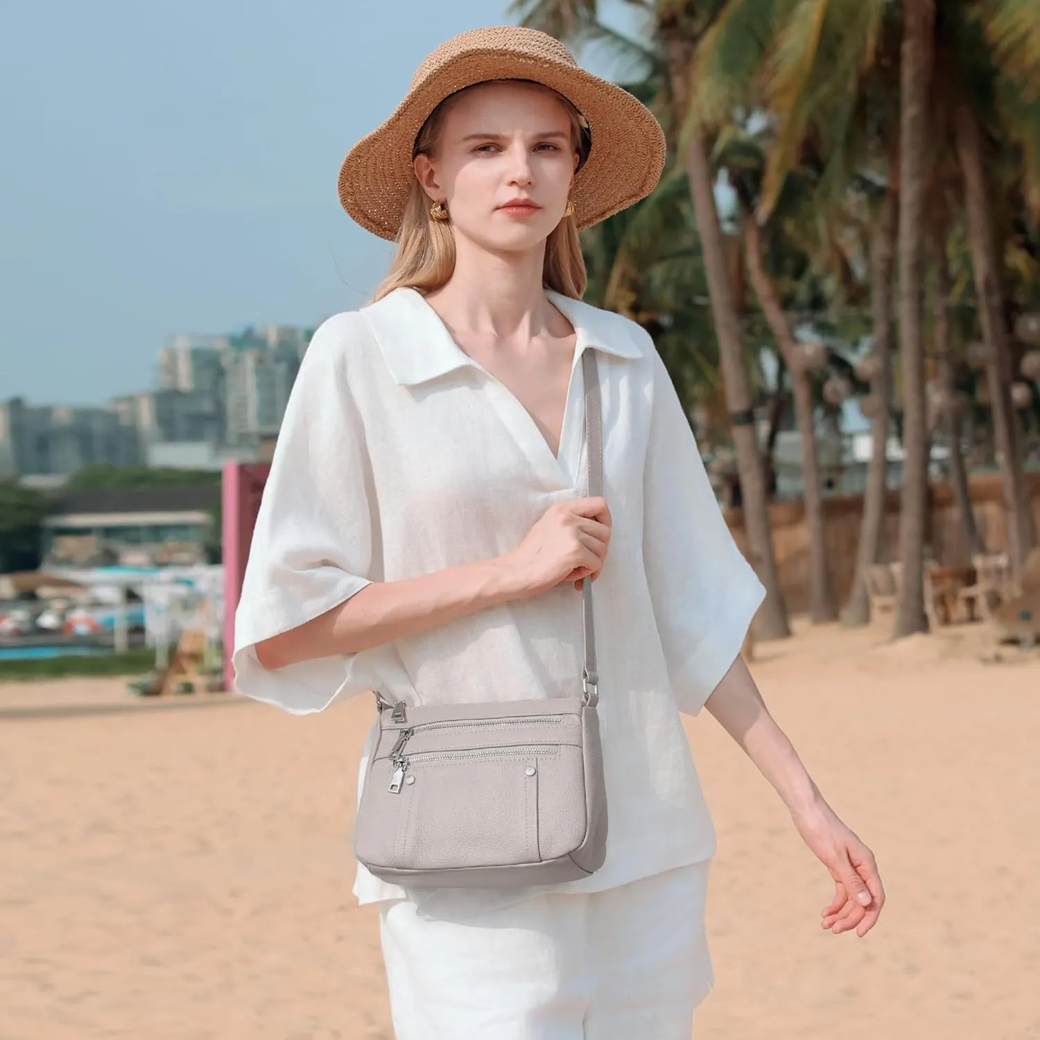 befen Genuine Leather Small Crossbody Bags Purses for Women Pocketbooks Shoulder Bag Satchel Purse with Multi Zipper Pockets