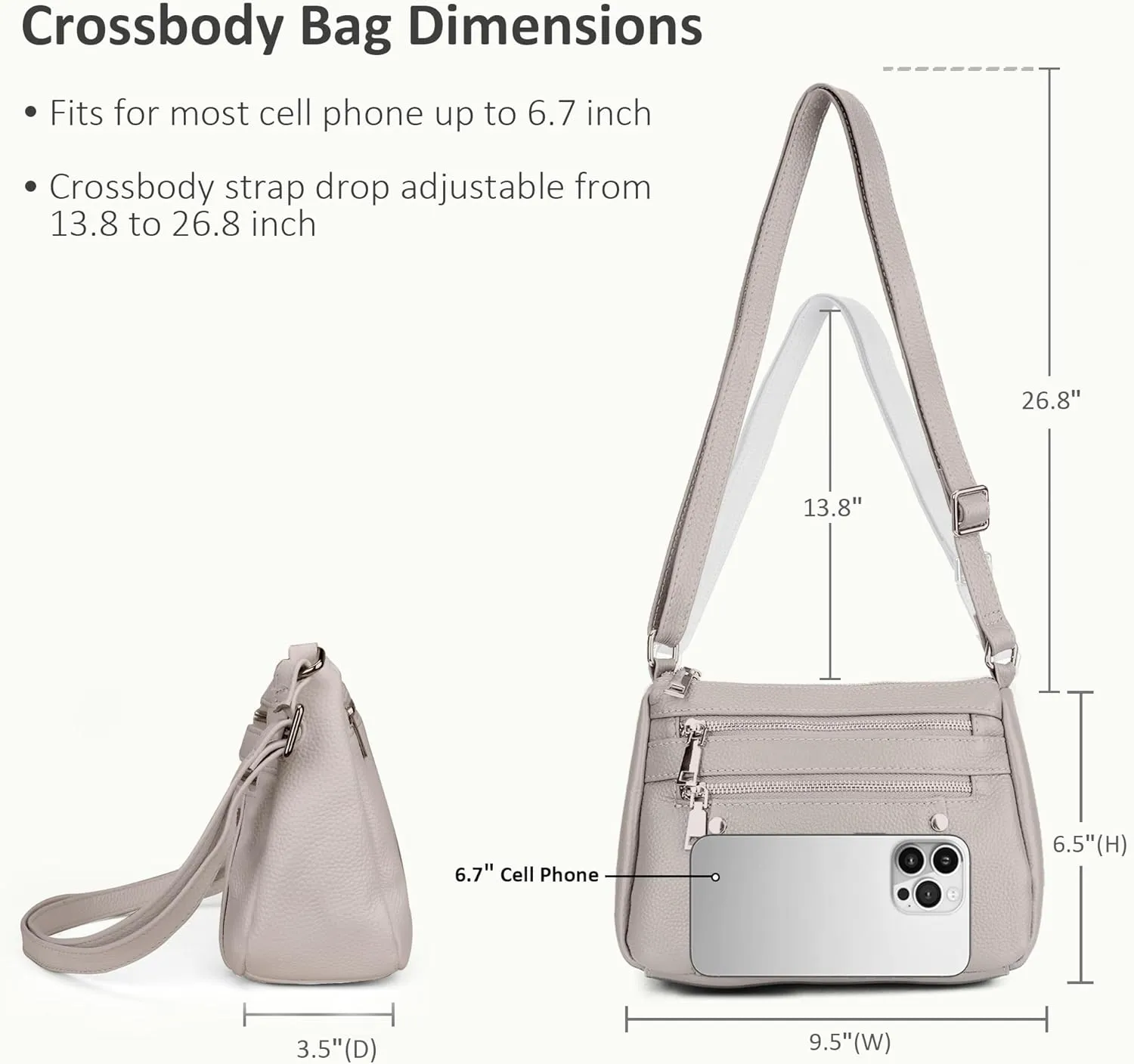 befen Genuine Leather Small Crossbody Bags Purses for Women Pocketbooks Shoulder Bag Satchel Purse with Multi Zipper Pockets