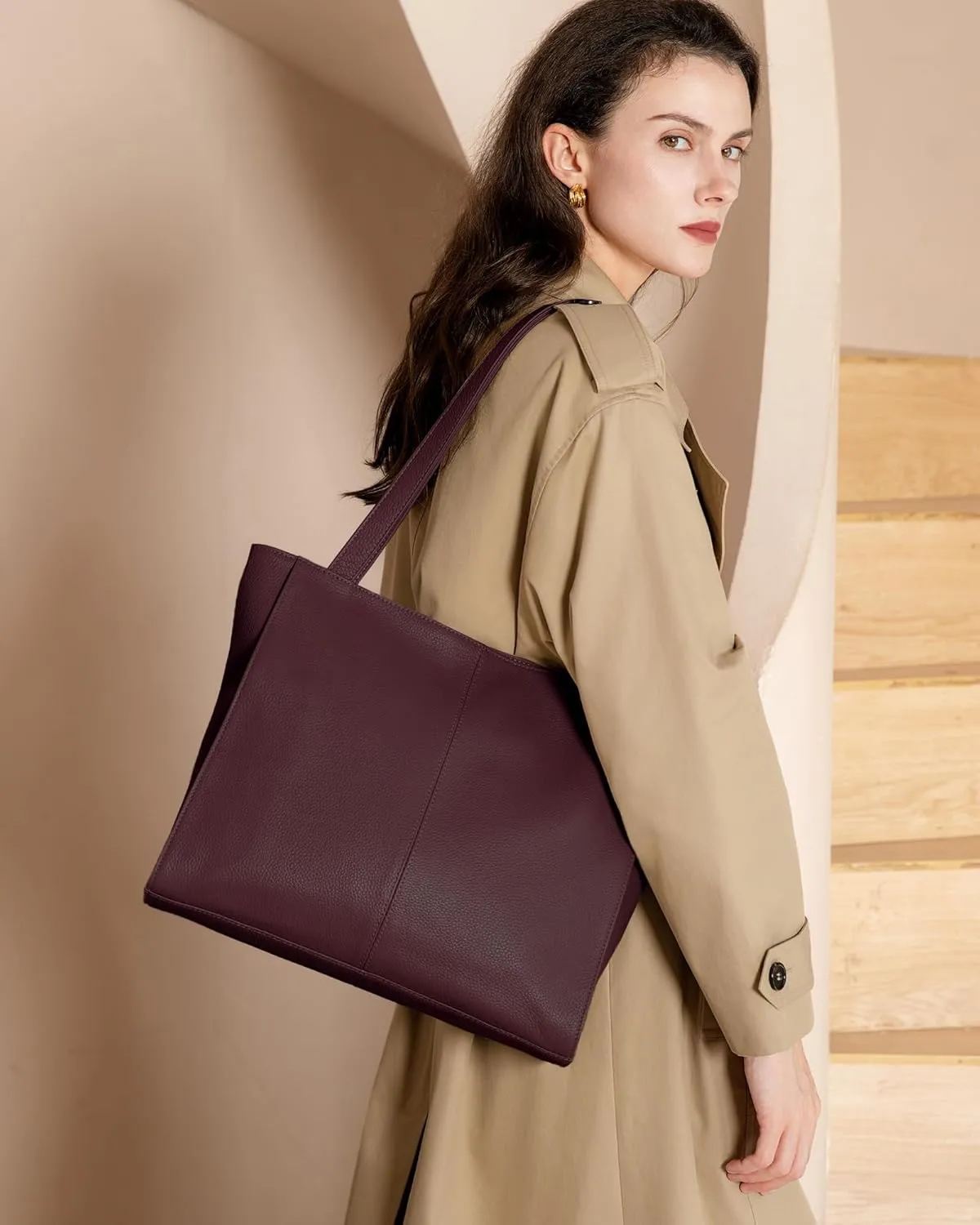 befen Genuine Leather Tote Bag for Women Work, Women's Leather Shoulder Bags Purses Satchel Handbags with Laptop Compartment