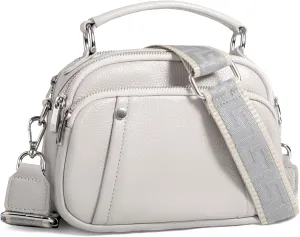 befen Small Genuine Leather Camera Crossbody Bags for Women Triple Zip Cross Body Purses Handbag with Wide Strap