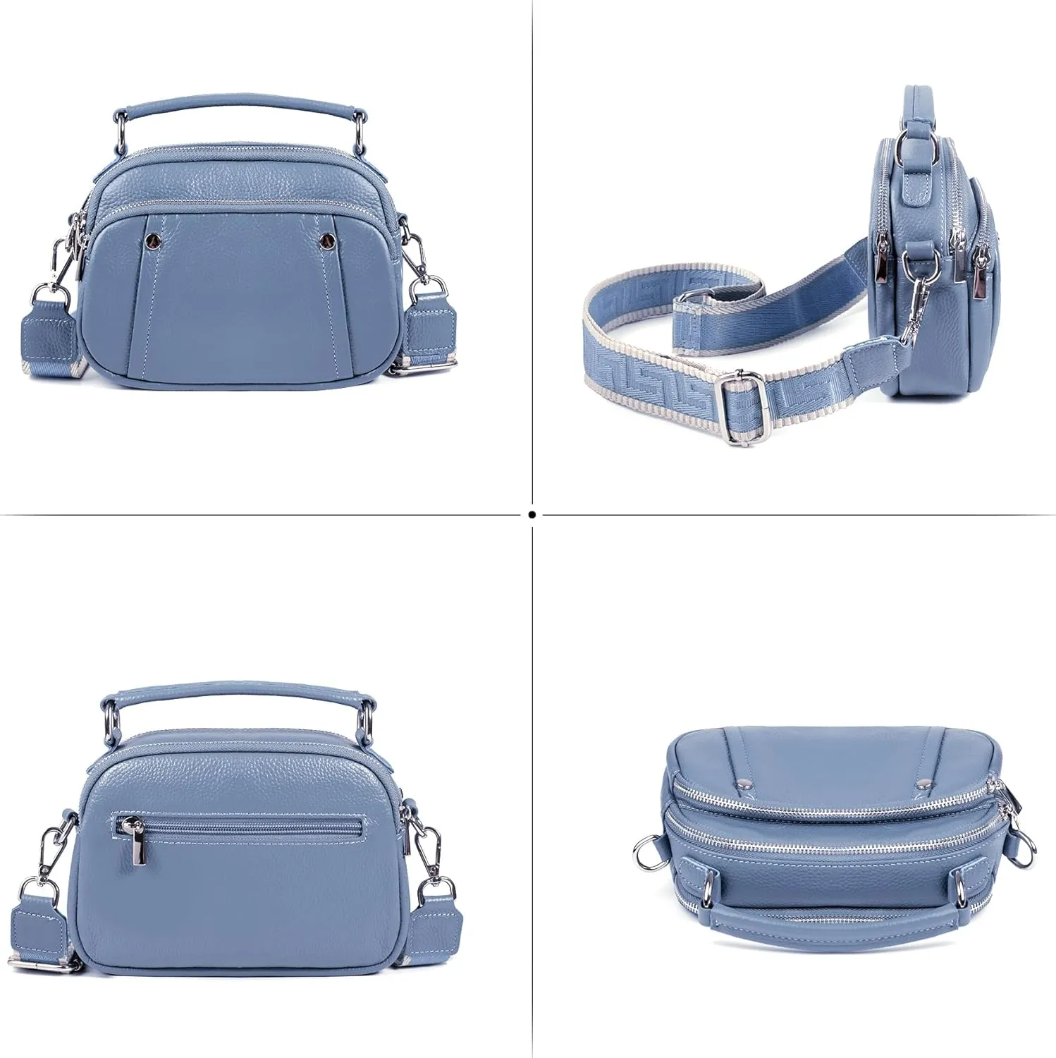 befen Small Genuine Leather Camera Crossbody Bags for Women Triple Zip Cross Body Purses Handbag with Wide Strap