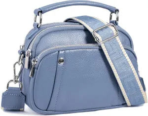befen Small Genuine Leather Camera Crossbody Bags for Women Triple Zip Cross Body Purses Handbag with Wide Strap