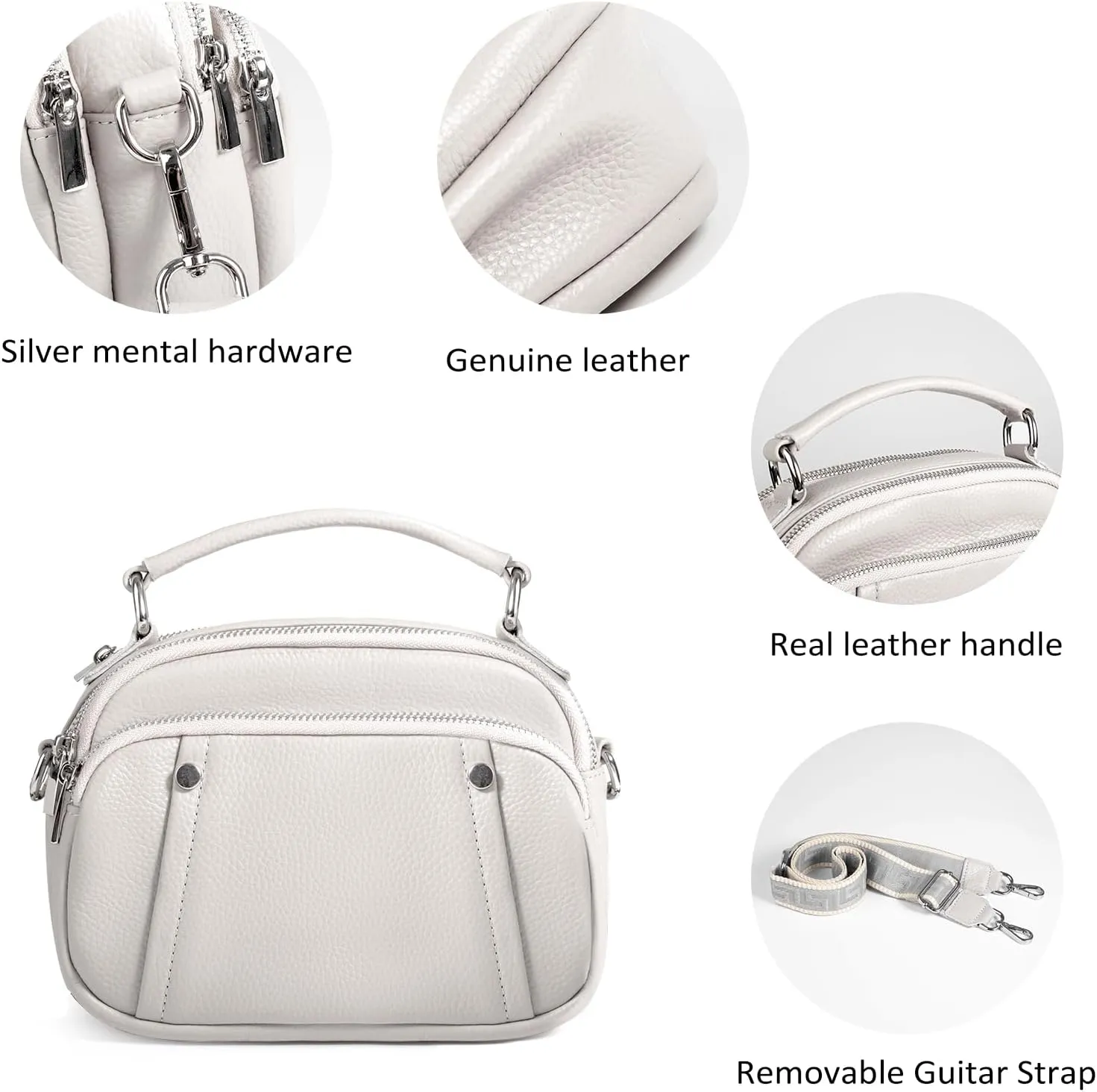 befen Small Genuine Leather Camera Crossbody Bags for Women Triple Zip Cross Body Purses Handbag with Wide Strap