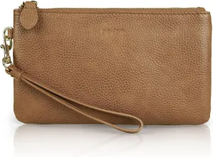 befen Women's Genuine Italian Leather Wristlet Clutch Wallet Purse, Gold Zipper