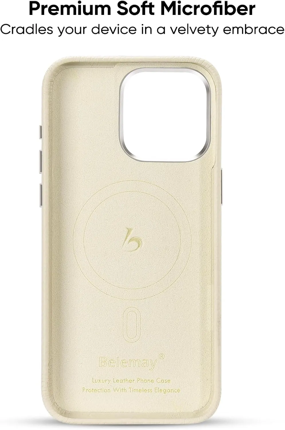 Belemay Compatible with iPhone 16 Pro Max Leather Case - MagSafe Compatible - [Premium Pebbled Leather] Metal Buttons & Camera Bezel - Slim Fit - Luxury Phone Cover (6.9-inch) - Cream White