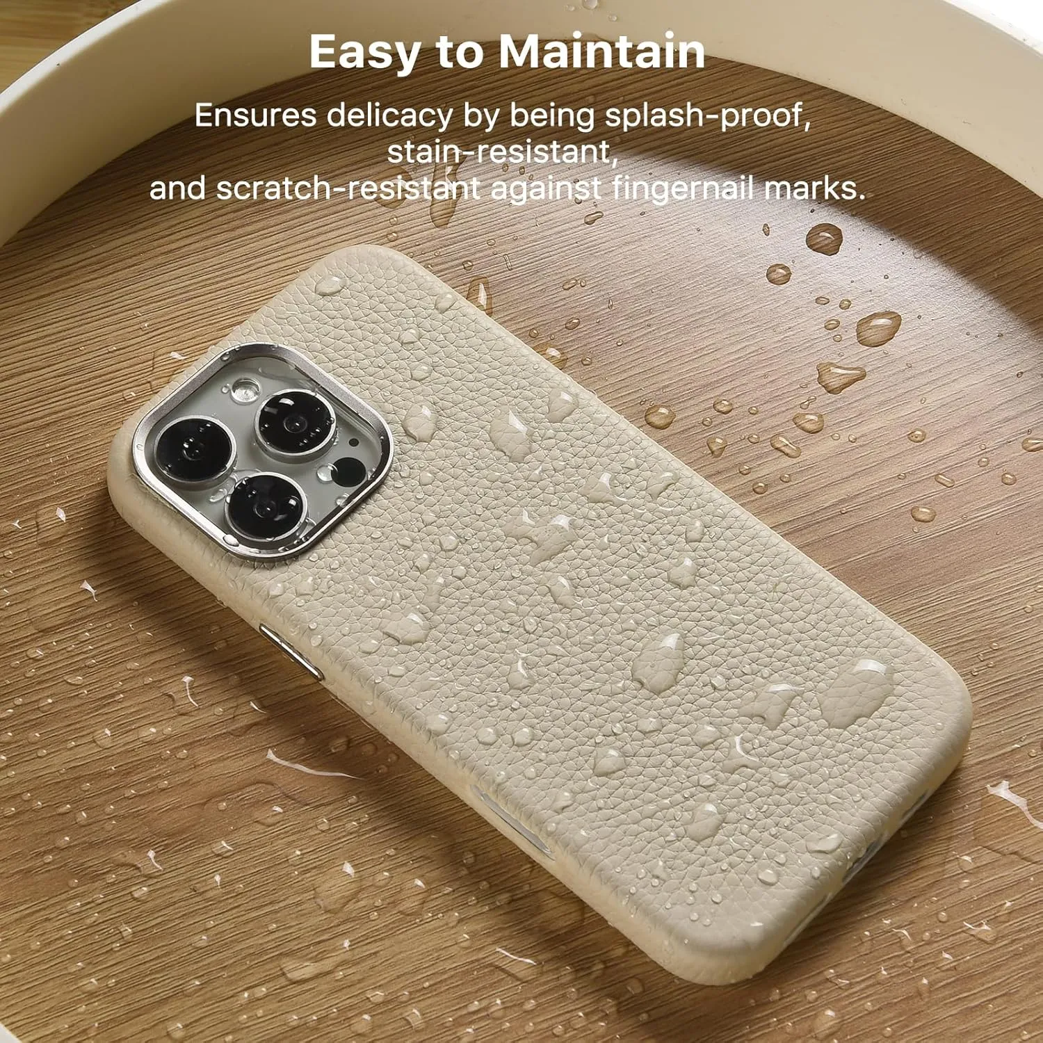Belemay Compatible with iPhone 16 Pro Max Leather Case - MagSafe Compatible - [Premium Pebbled Leather] Metal Buttons & Camera Bezel - Slim Fit - Luxury Phone Cover (6.9-inch) - Cream White
