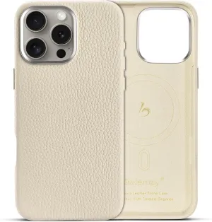 Belemay Compatible with iPhone 16 Pro Max Leather Case - MagSafe Compatible - [Premium Pebbled Leather] Metal Buttons & Camera Bezel - Slim Fit - Luxury Phone Cover (6.9-inch) - Cream White
