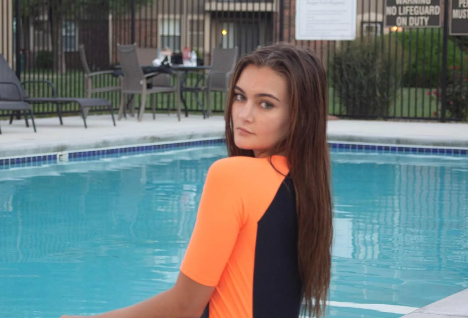 BELLOO Swimsuit for Women One Piece Short-Sleeve Swimming Suit Sun Protection