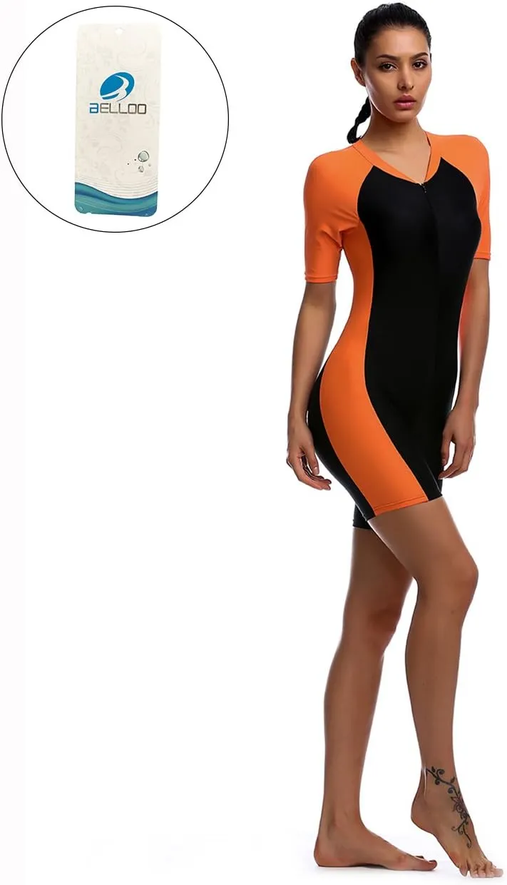 BELLOO Swimsuit for Women One Piece Short-Sleeve Swimming Suit Sun Protection