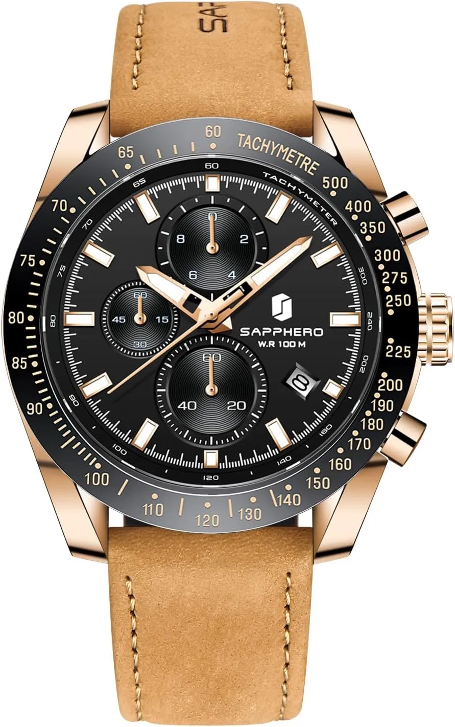 BENYAR Mens Watches Quartz Movement Chronograph Leather Strap Fashion Business Sport Design 30M Waterproof Scratch Resistant Elegant Gifts for Men