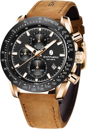 BENYAR Mens Watches Quartz Movement Chronograph Leather Strap Fashion Business Sport Design 30M Waterproof Scratch Resistant Elegant Gifts for Men