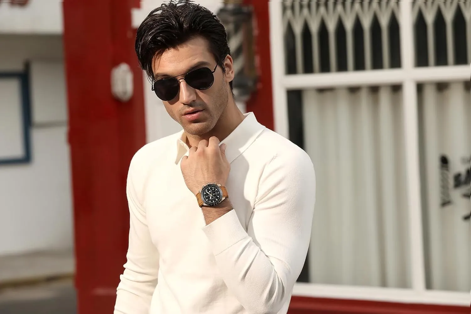 BENYAR Mens Watches Quartz Movement Chronograph Leather Strap Fashion Business Sport Design 30M Waterproof Scratch Resistant Elegant Gifts for Men