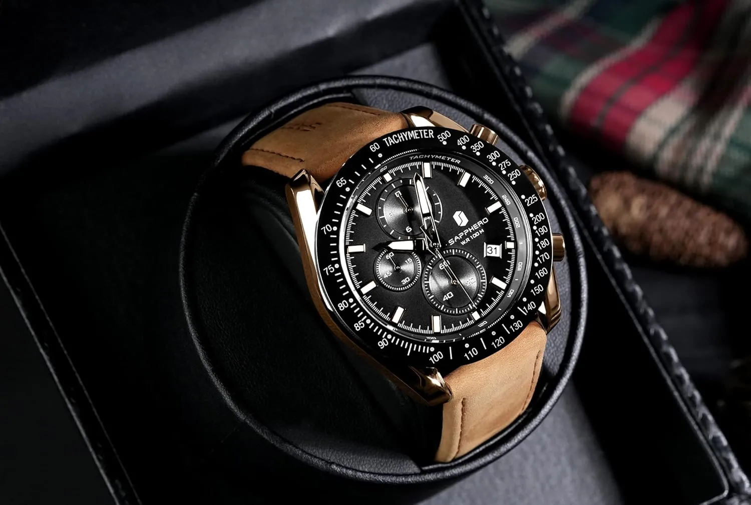 BENYAR Mens Watches Quartz Movement Chronograph Leather Strap Fashion Business Sport Design 30M Waterproof Scratch Resistant Elegant Gifts for Men