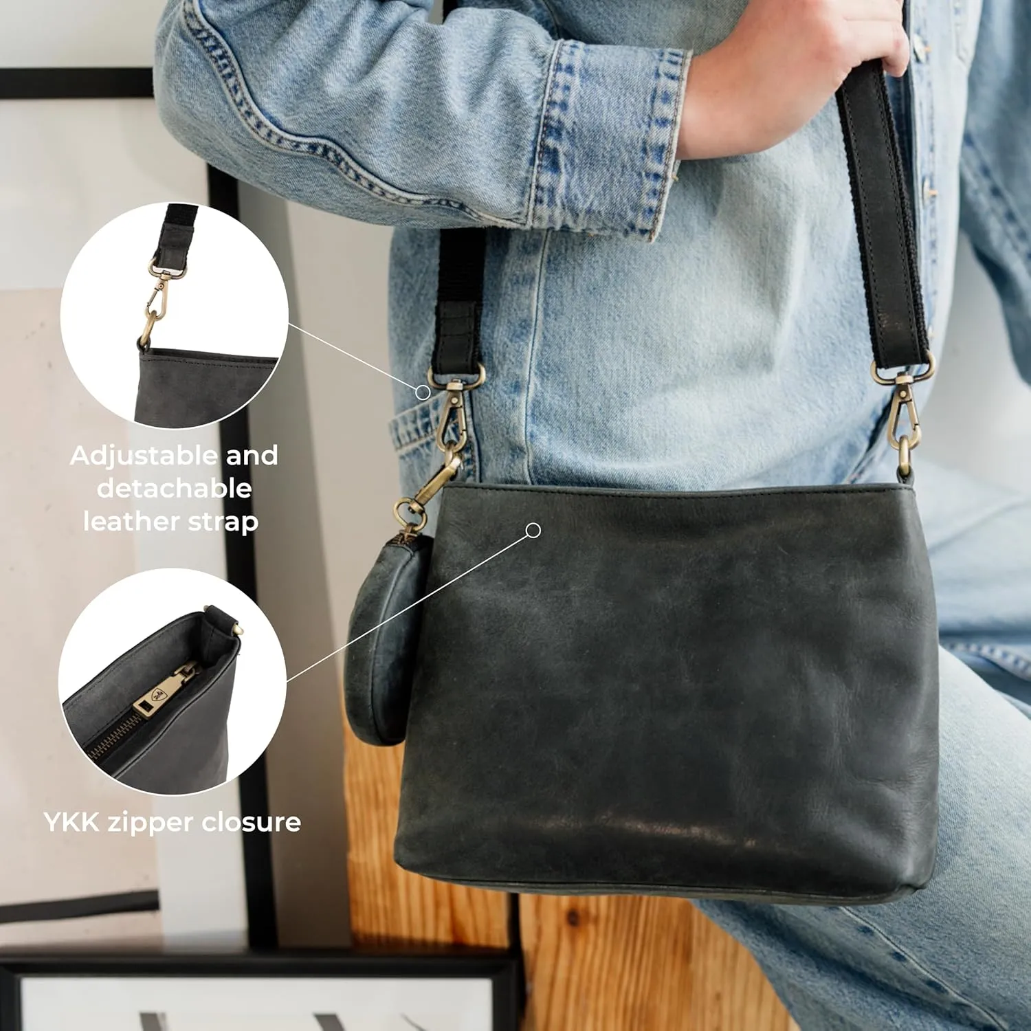 BERLINER BAGS Vintage Genuine Leather Shoulder Bag Marbella, Crossbody Purse for Women, Satchel Bag