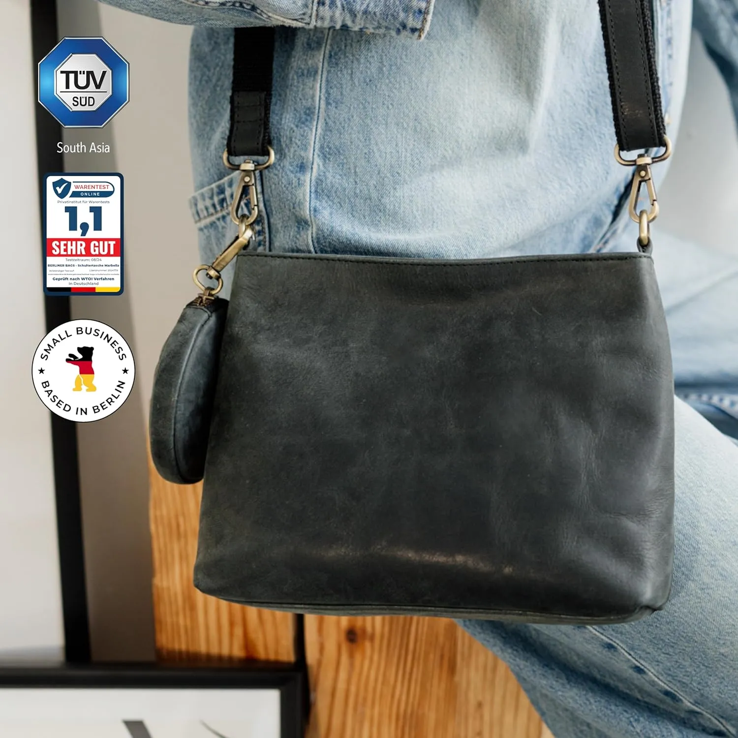 BERLINER BAGS Vintage Genuine Leather Shoulder Bag Marbella, Crossbody Purse for Women, Satchel Bag