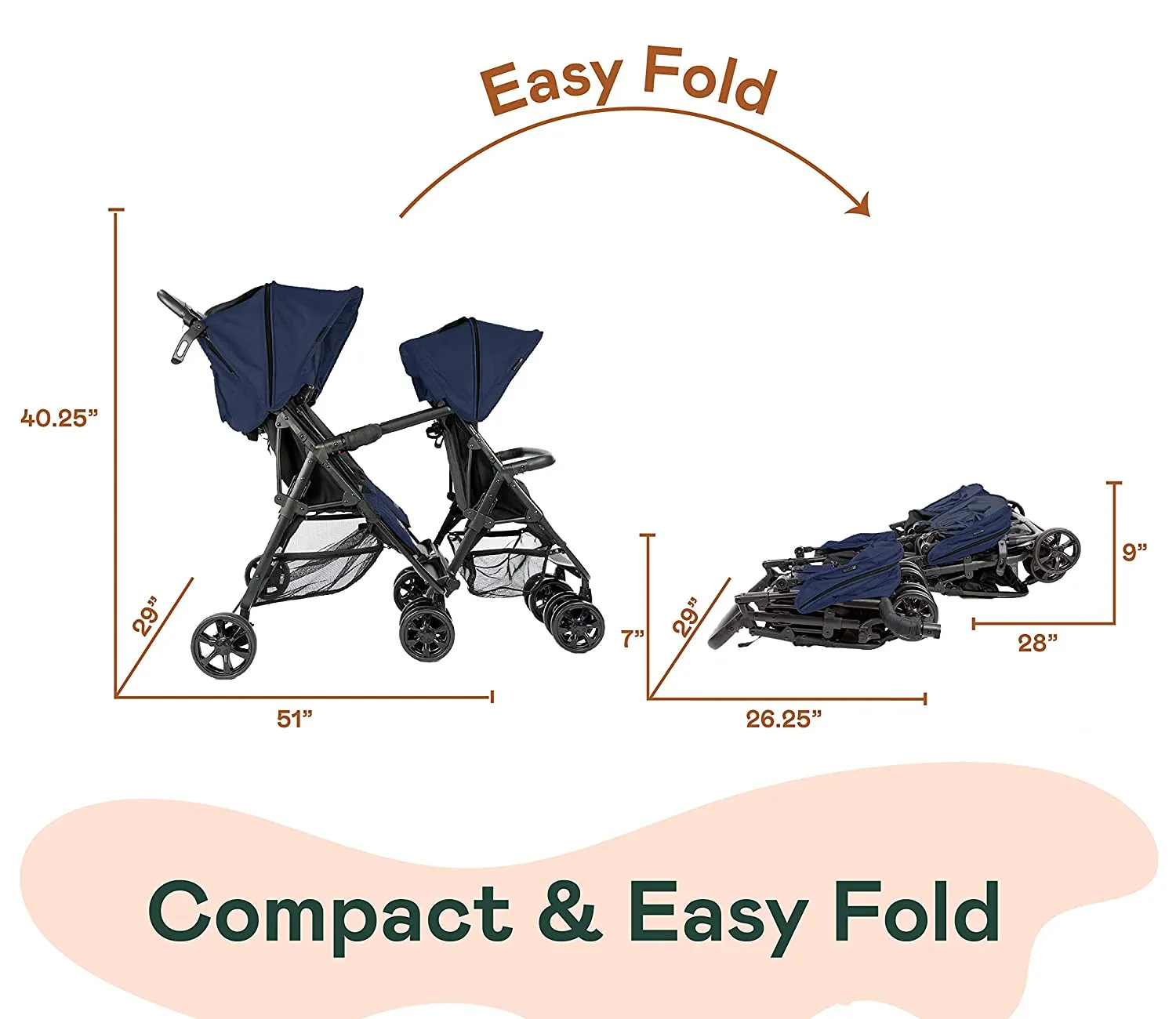 Best Triple Stroller – Everyday Triplet Stroller with Umbrella – Tandem Capable – UPF 50 