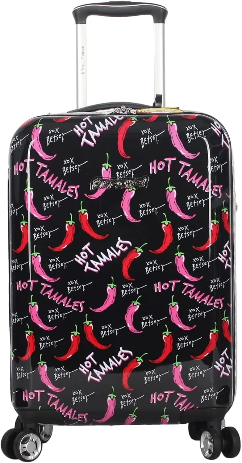 Betsey Johnson Designer 20 Inch Carry On - Expandable (ABS   PC) Hardside Luggage - Lightweight Durable Suitcase With 8-Rolling Spinner Wheels for Women (TAMALE, 20in)
